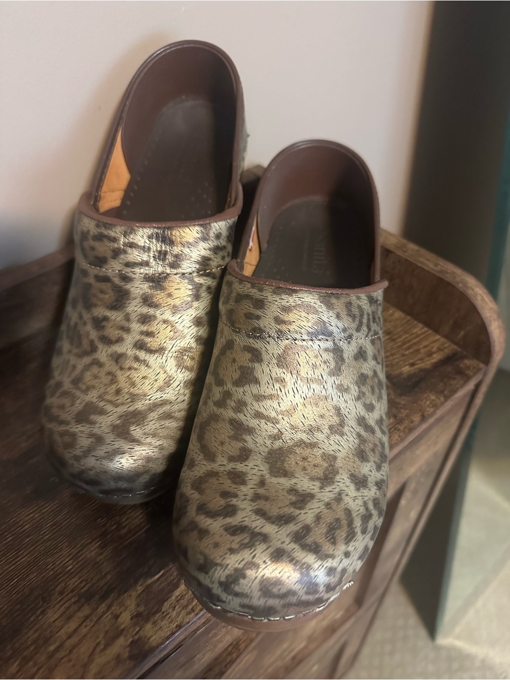 Sanita Leopard Print Metallic Brown Clogs